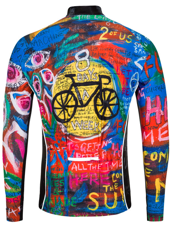 8 Days Blue Men's Winter Long Sleeve Cycling Jersey Cycology Colorful cycling jersey with artistic design and text on a black background