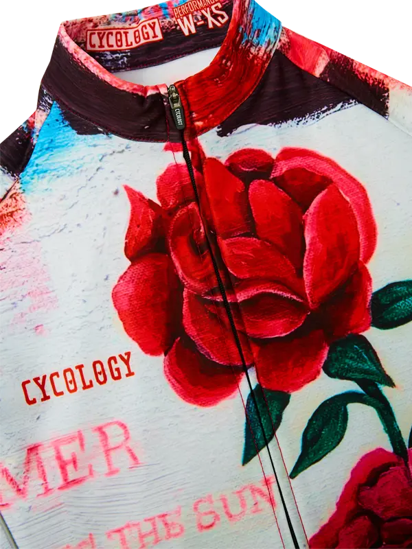 Cycology Red Floral Women’s Winter Long Sleeve Jersey Neck