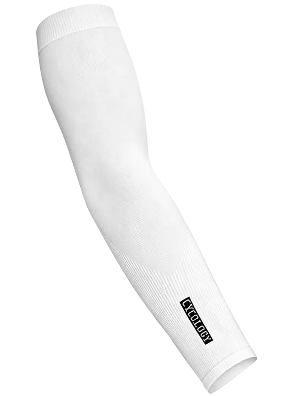 White compression sleeve with a brand logo on a white background