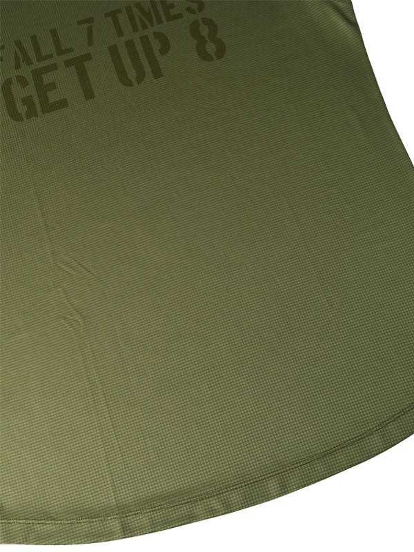 Men's Green Technical t-shirt with text 'Fall 7 Times Get Up 8'