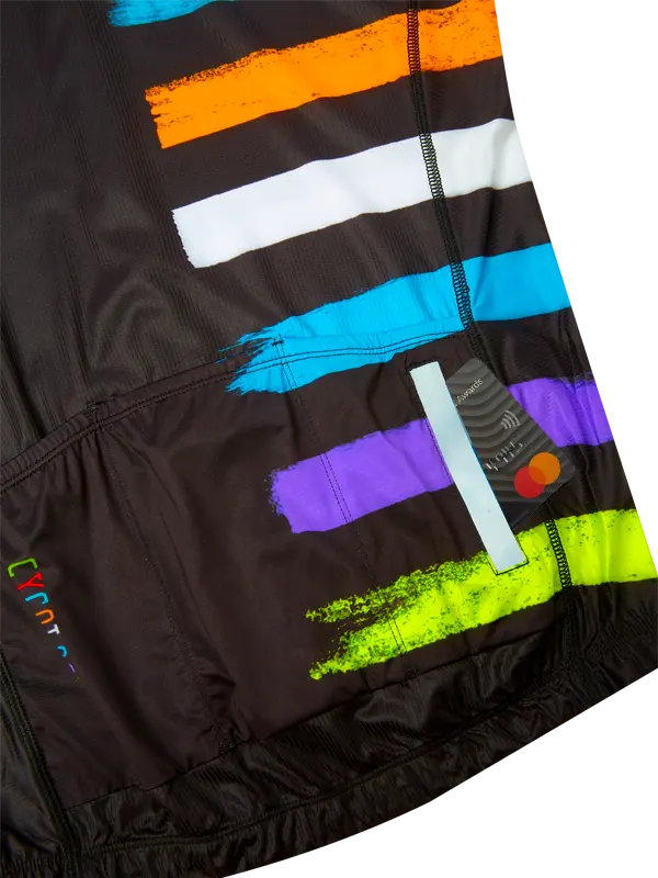 Black jersey with colorful horizontal stripes