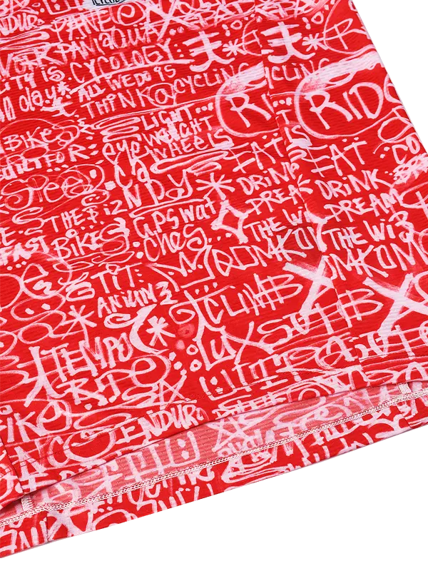 Sleeveless cycling base layer with red and white graphic design