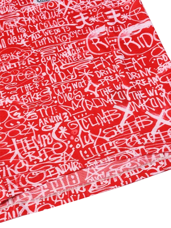 Sleeveless cycling base layer with red and white graphic design