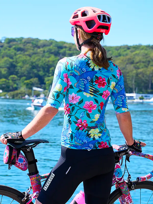 Goddess Aqua Women's Reborn Cycling Jersey Back on model  | Cycology UK