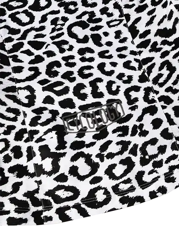 Black and white leopard print cycling jersey with Cycology logo patch
