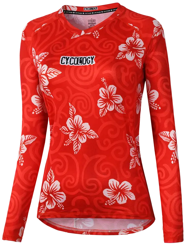 Koa Red Women's Long Sleeve MTB Jersey Front | Cycology UK
