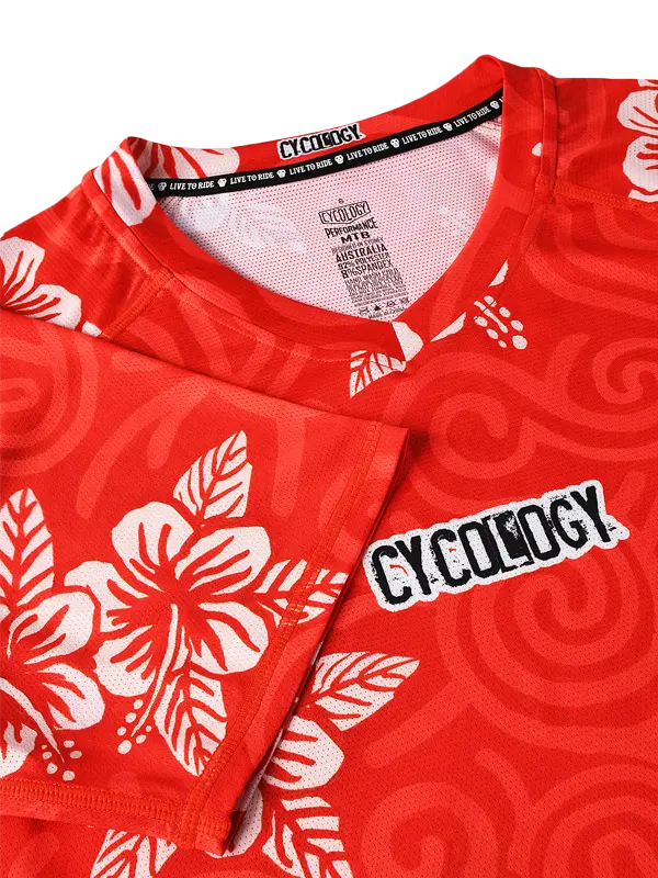 Koa Red Women's Short Sleeve Mountain Bike Jersey V Neck | Cycology UK