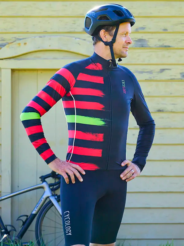 Red Zone Black Men's Winter Long Sleeve Cycling Jersey on model