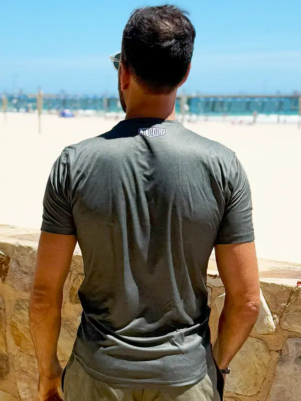 Ride Dark Grey Men's Technical T shirt
on model back | Cycology UK