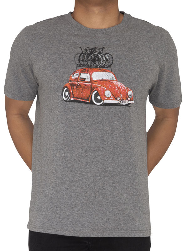 Grey t-shirt with a red car graphic