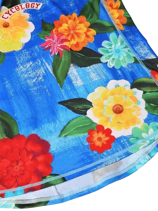 Women's Colorful floral long-sleeve MTB Jersey with 'Cycology' branding