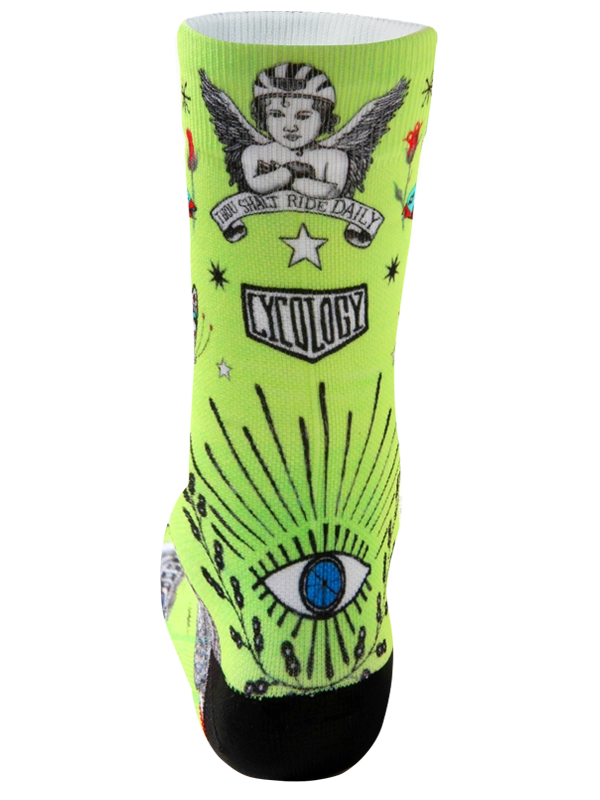 Tattoo Lime Cycling Socks  Back | Cycology UK