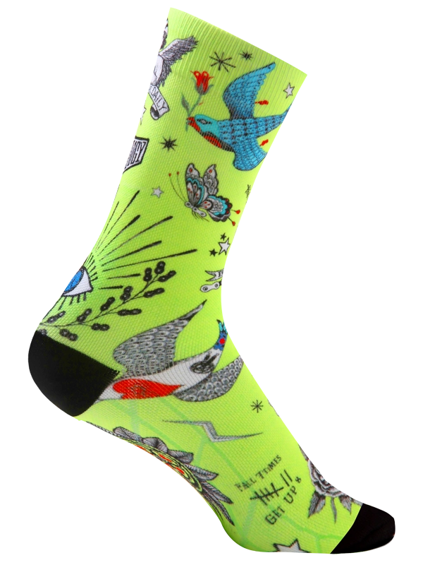 Tattoo Lime Cycling Socks  Side | Cycology UK