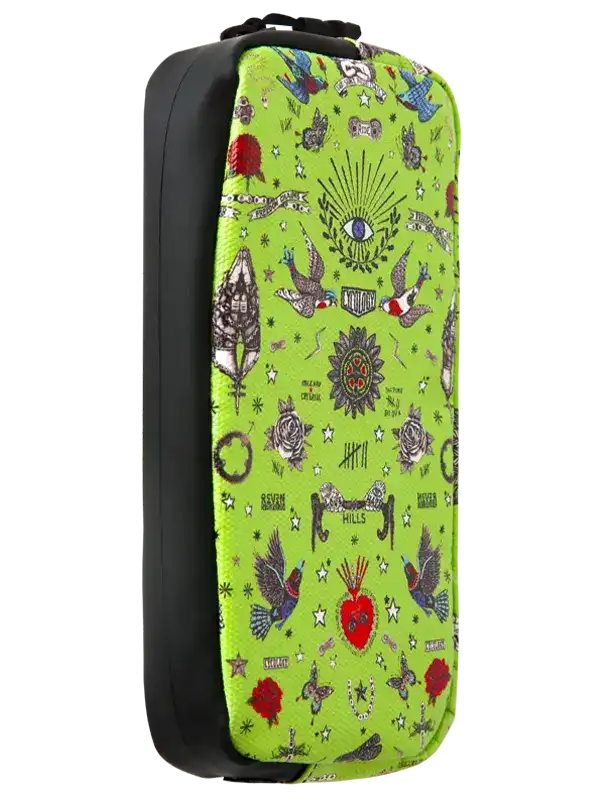 Green Cycology Cycling Wallet with colorful tattoo-style bird and heart illustrations