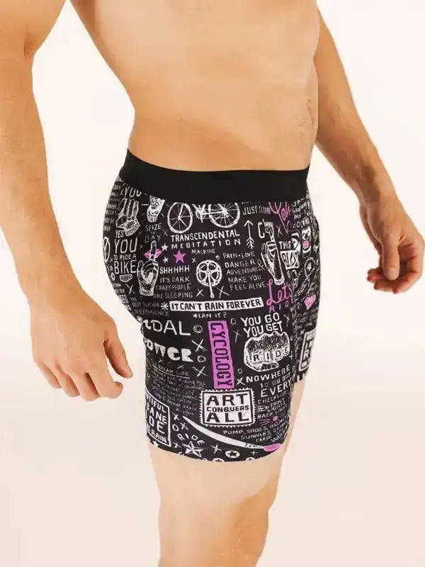 Men's cycling shorts with bold graphic print, ideal for road or mountain biking adventures.