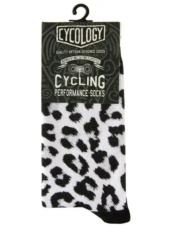 Black and white leopard print cycling performance socks for men and women
