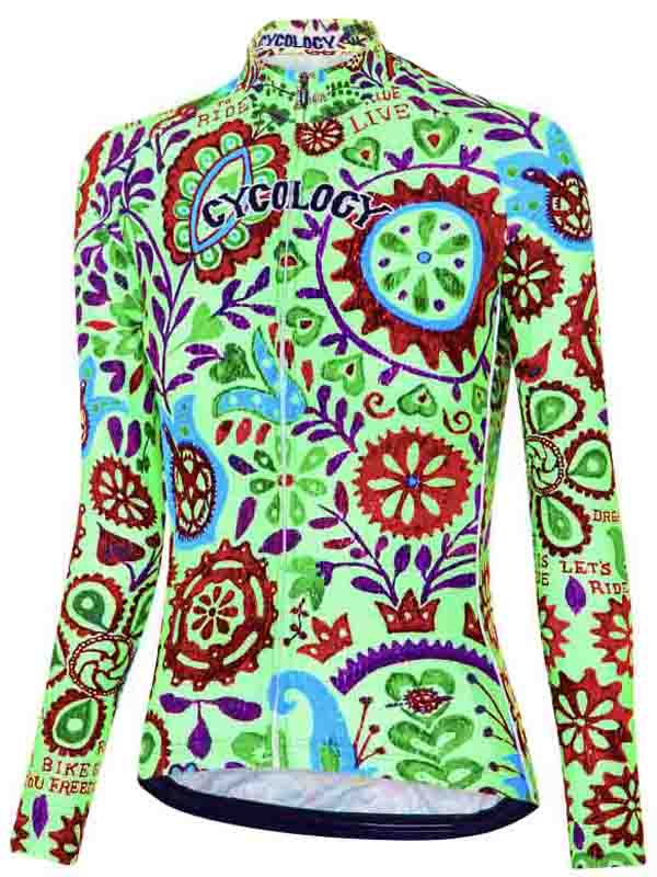 Zali Womens Green Long Sleeve Cycling Jersey | Cycology UK