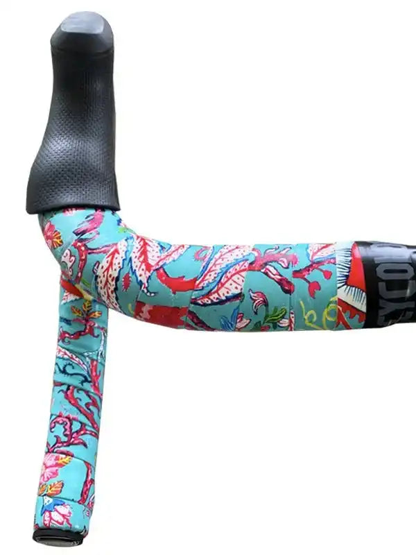 Colorful floral bike handlebar tape with ergonomic grip for cycling comfort