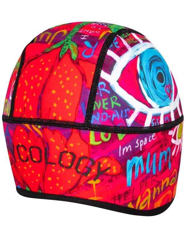 Colorful cycling cap with strawberry and graffiti art design for men and women
