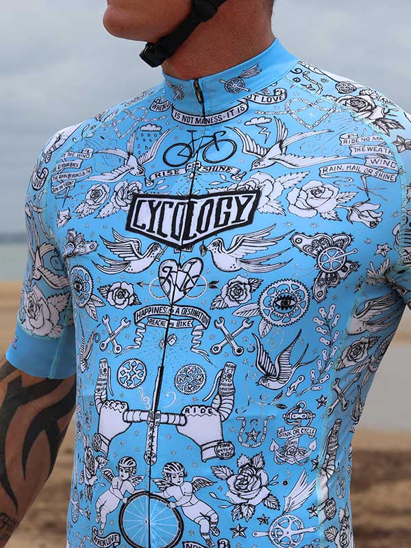 Velo Tattoo (Blue) Men's Cycling Jersey - Cycology Clothing UK