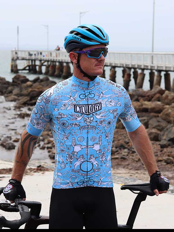 Velo Tattoo (Blue) Men's Cycling Jersey - Cycology Clothing UK