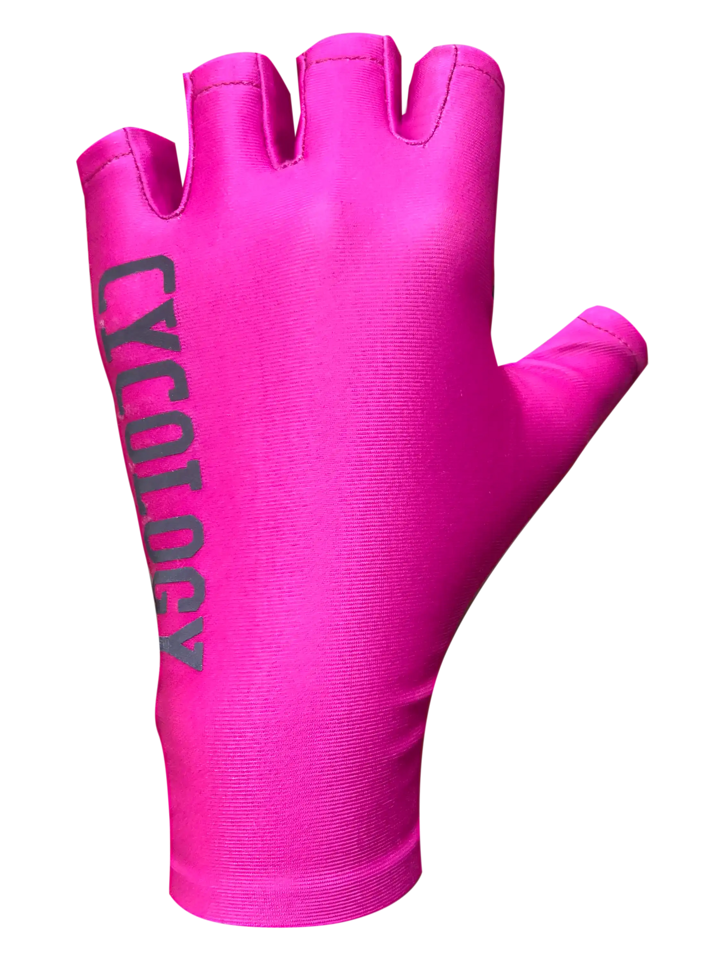 Bright pink fingerless cycling glove with CYCOLOGY branding