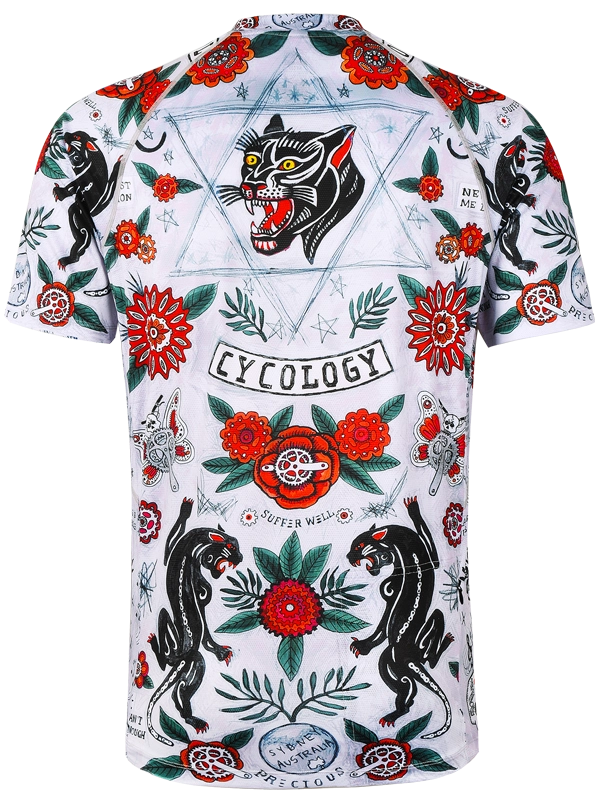 Men's Cycology short sleeve MTB Jersey with floral and panther pattern 