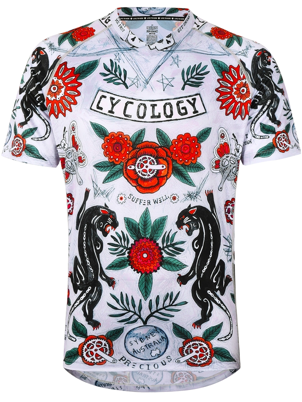 Men's Cycology short sleeve MTB Jersey with floral and animal pattern 