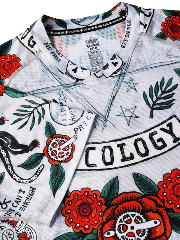 Men's Cycology short sleeve MTB Jersey with floral and panther pattern 