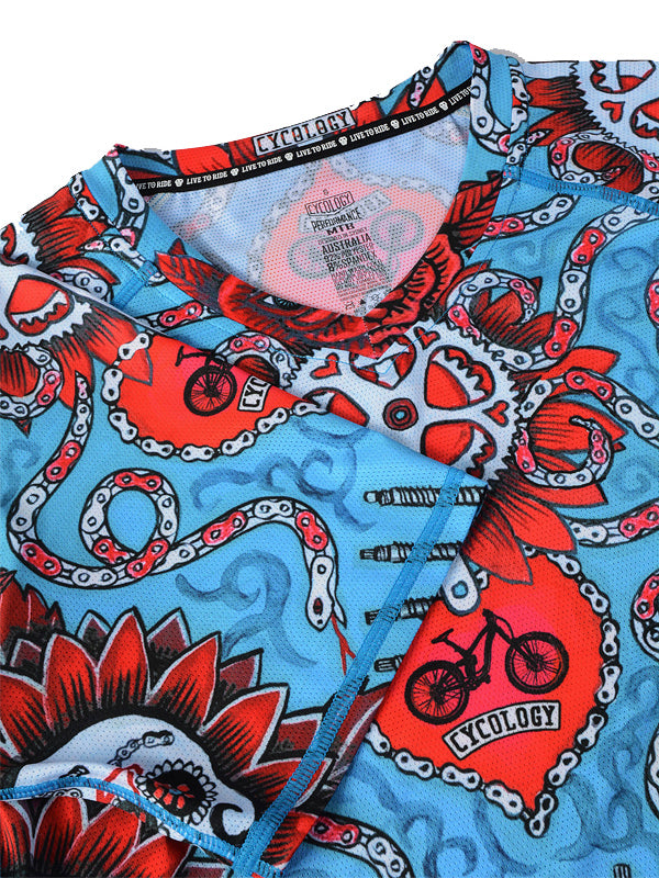 Baja Blue Women's Short Sleeve Mountain Bike Jersey V Neck  | Cycology UK