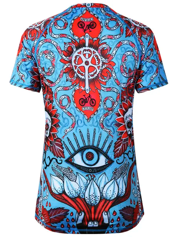 Baja Blue Women's Short Sleeve Mountain Bike Jersey Back  | Cycology UK