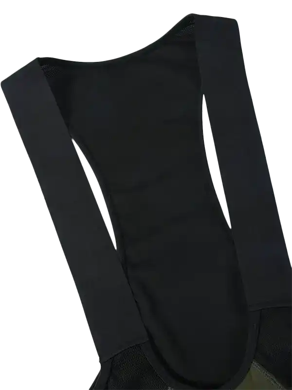 Close-up wide shoulder straps and a curved lower section