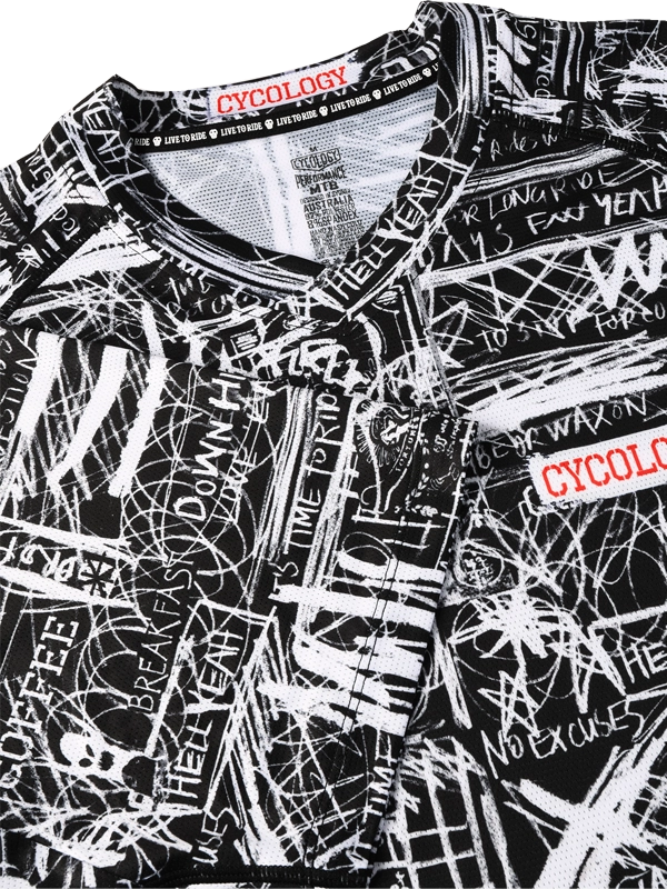 Men's short-sleeve MTB shirt with black and white graphic design 