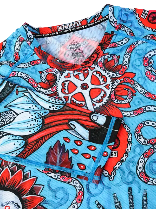 Baja Blue Womens Long Sleeve MTB Jersey V Neck  | Cycology UK