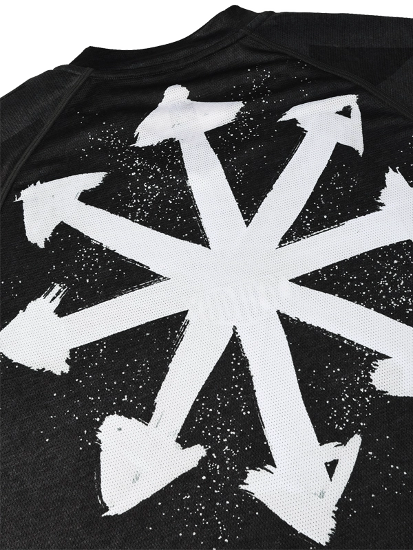 Black MTB long  Sleeve Jersey with geometric pattern and logo on front 