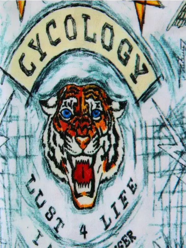 Cycology tiger graphic cycling apparel design with bold 'Lust 4 Life' text