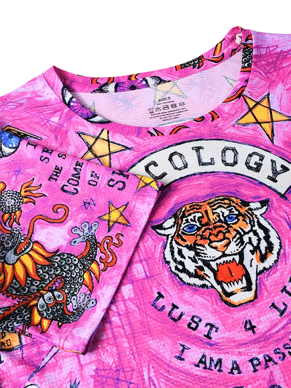 Pink Tech t-shirt with tiger design and text 