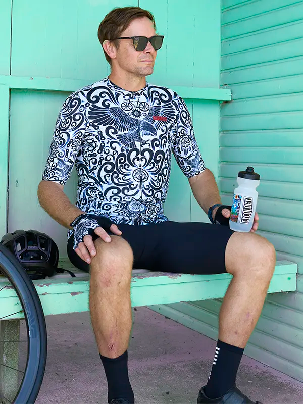 Cognoscenti Men's Blue Reborn Jersey on model Cycology UK