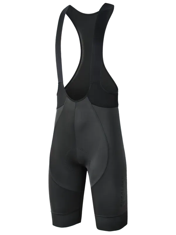 Dark grey men's cycling bib shorts with integrated shoulder straps
