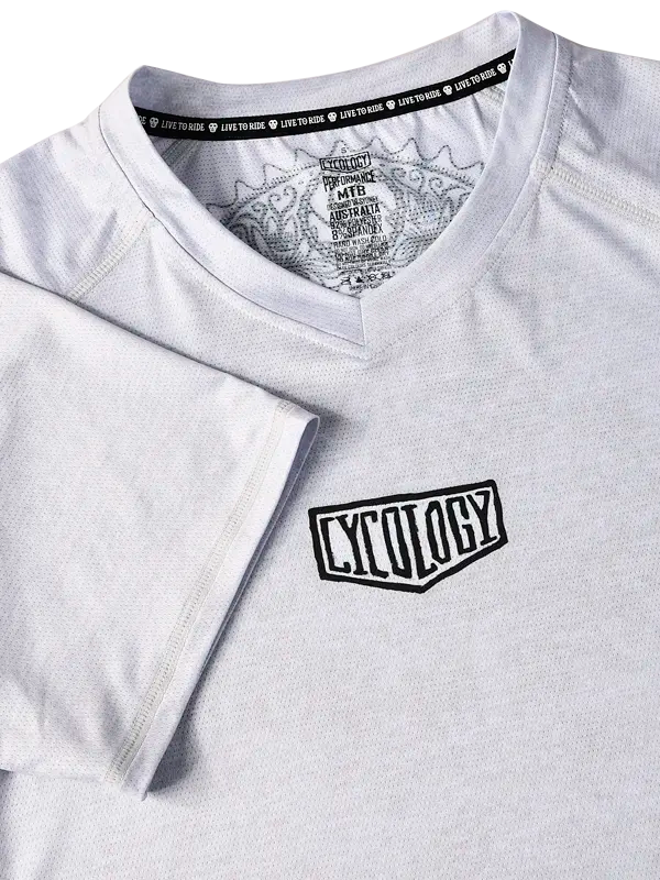 MTB Jersey with 'Cycology' logo on a light grey background