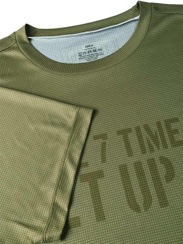  Men's  Green  Technical t-shirt with text 'Fall 7 Times Get Up 8' neck 