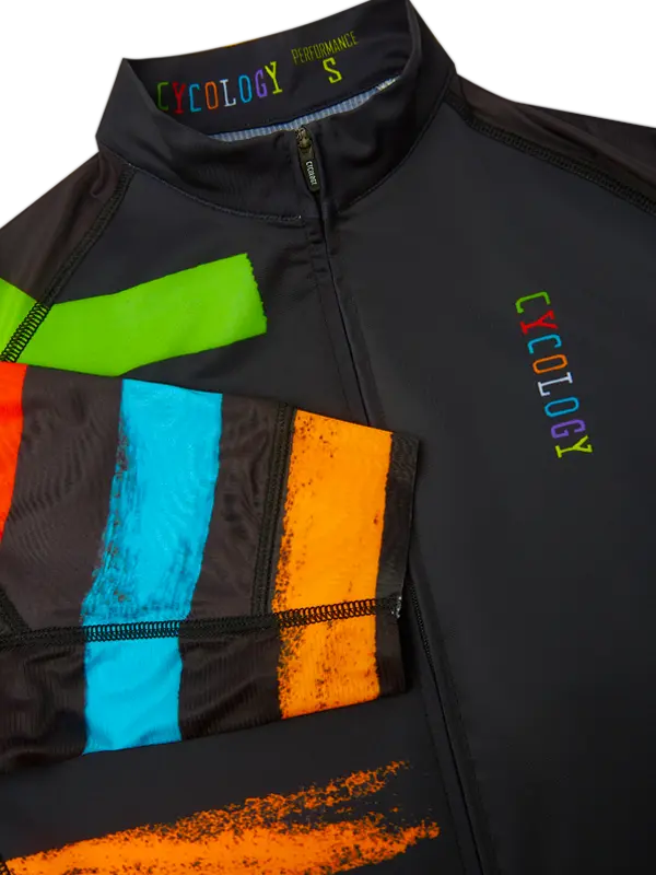 Cycling jersey with colorful accents and 'Cycology' branding