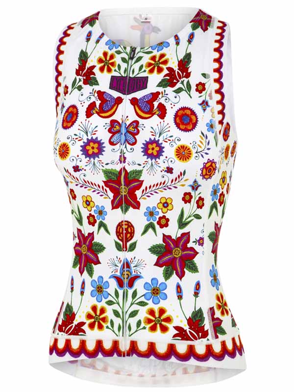 Frida White Women's Sleeveless Cycling Jersey Front  | Cycology UK