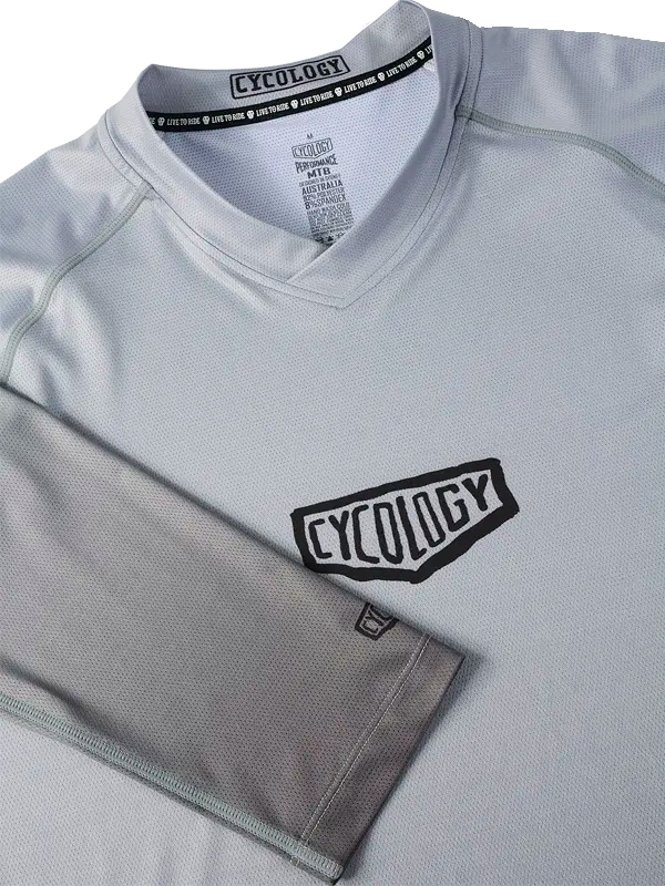 Good Times Grey Men's Long Sleeve Mountain Bike Jersey V Neck  | Cycology UK