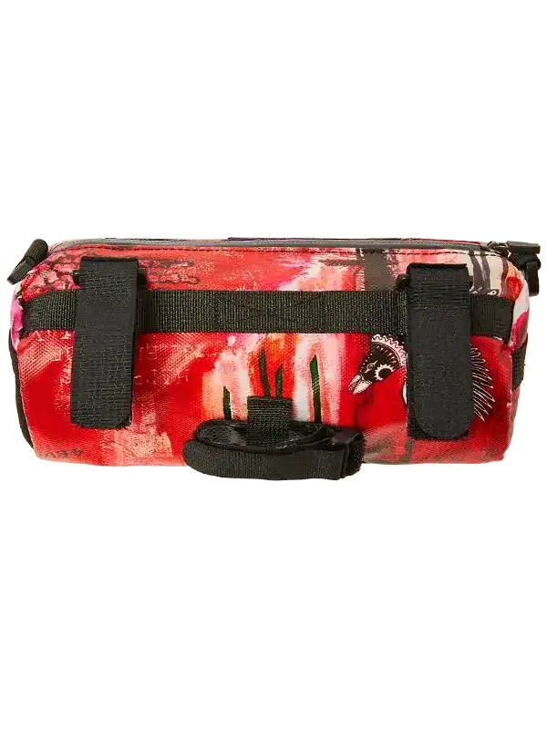 Red floral bike frame bag with black straps, perfect for cycling gear storage