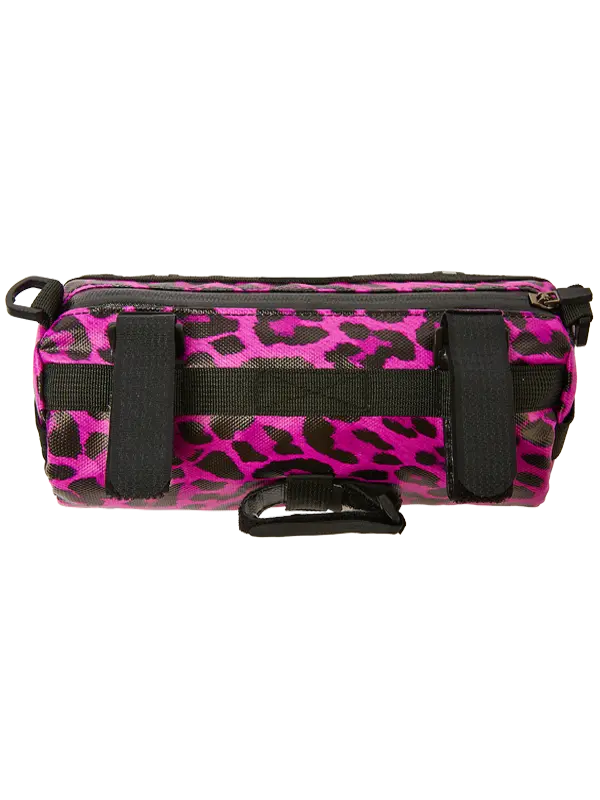 Pink leopard print  bike bag with black velcro straps 