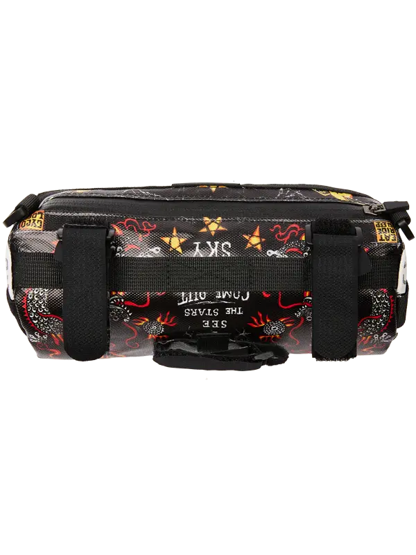 Black bike bag with colorful designs  with Velcro straps