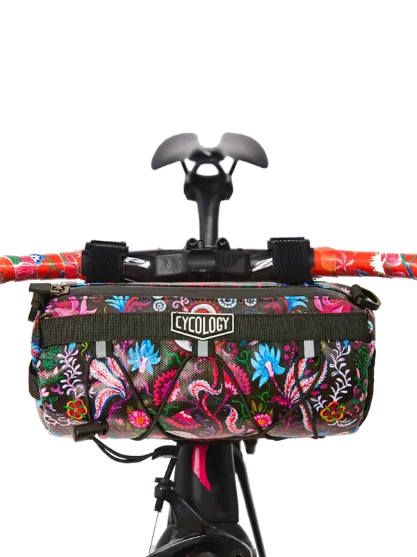 Cycology floral bike handlebar bag with vibrant patterns, perfect for cycling adventures