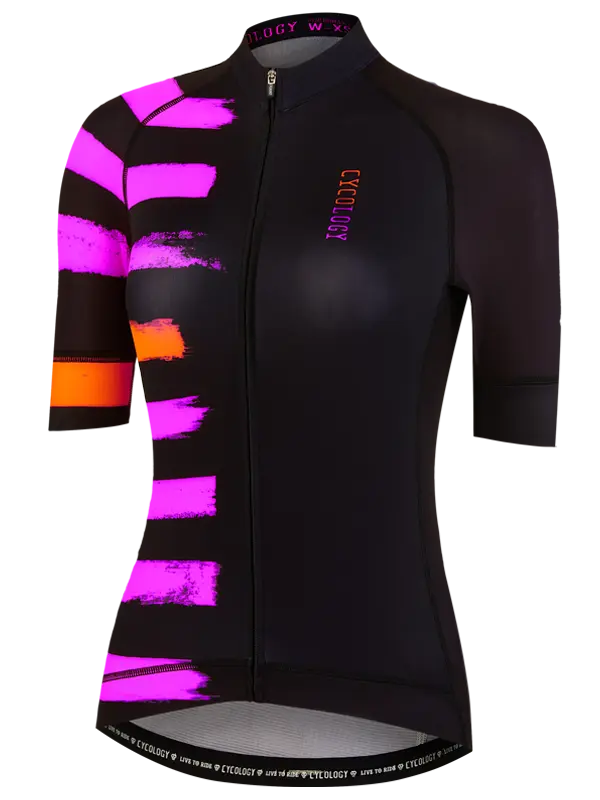 Black cycling jersey with colorful stripes 