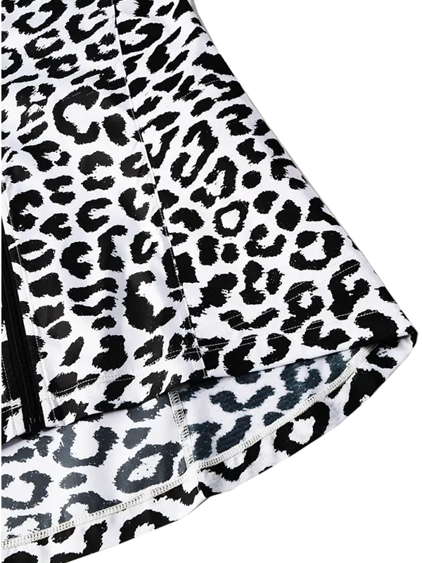 Leopard print fabric with black and white pattern on a white background